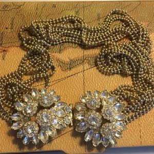 Costume Crystal front closure gold necklace